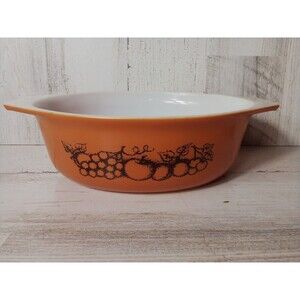 Pyrex Casserole Dish Oval Burnt Orange Orchard‎ Fruit Design